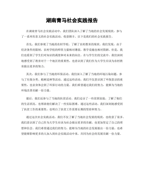 湖南青马社会实践报告