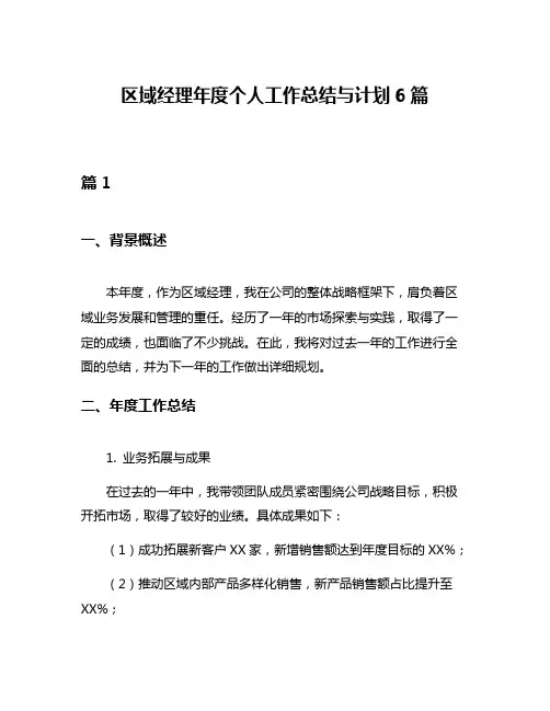 区域经理年度个人工作总结与计划6篇