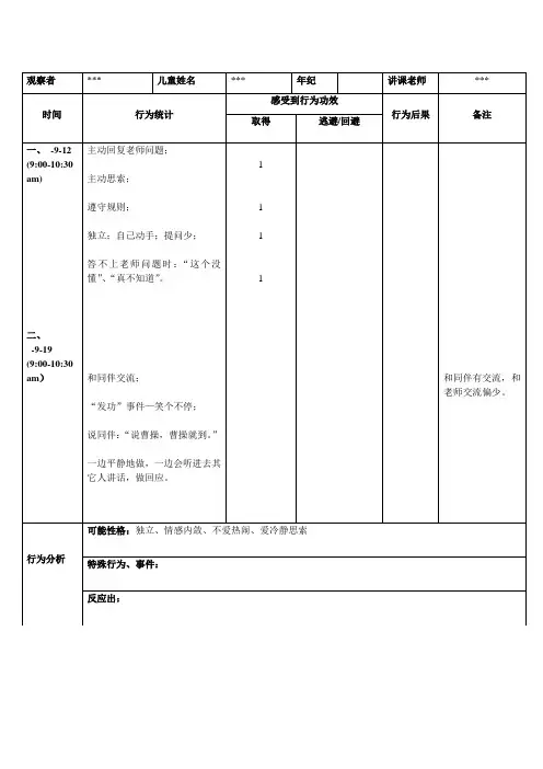儿童行为观察记录表