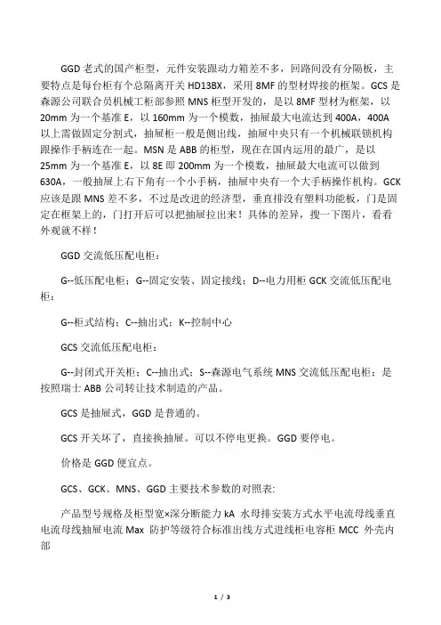 GGD、GCS、GCK、MNS低压开关柜具体区别