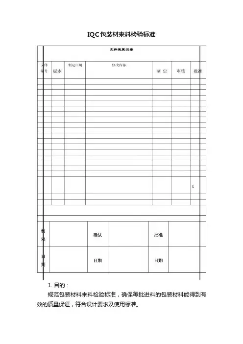 IQC包装材来料检验标准
