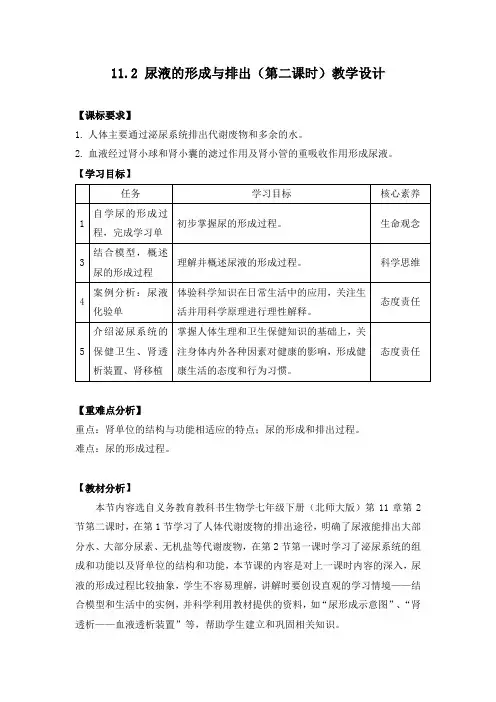 尿液的形成与排出 第2课时教学设计