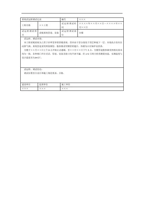 系统试运转调试记录(1)
