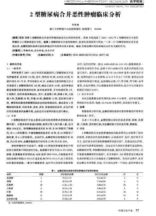 2型糖尿病合并恶性肿瘤临床分析