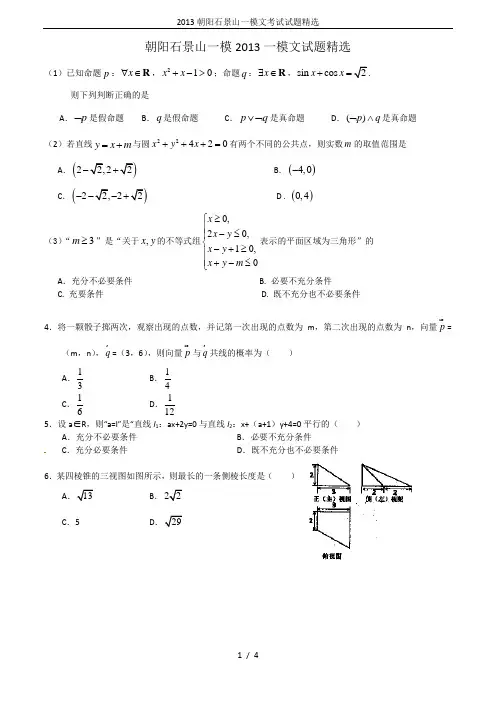 2013朝阳石景山一模文考试试题精选