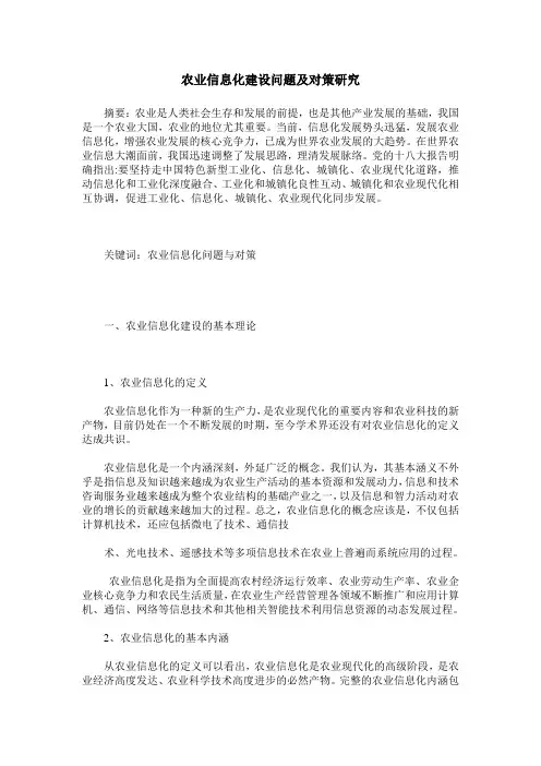 农业信息化建设问题及对策研究