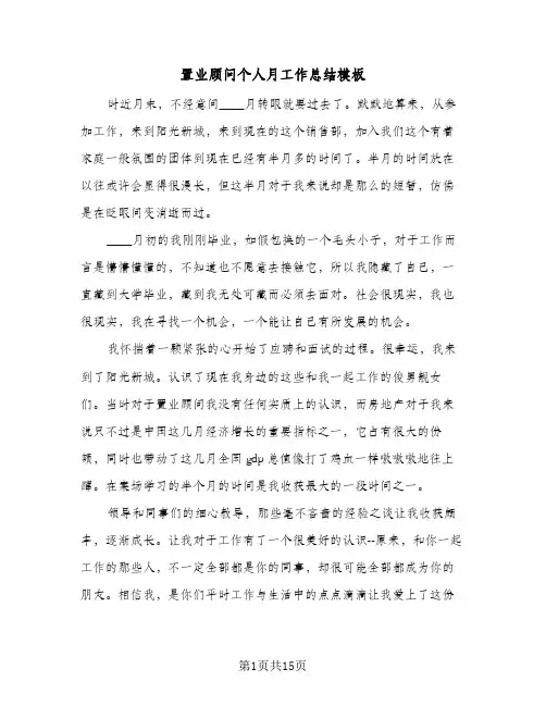 置业顾问个人月工作总结模板（5篇）