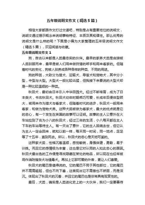 五年级说明文作文（精选5篇）