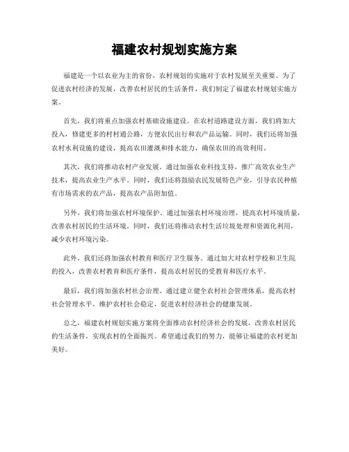 福建农村规划实施方案