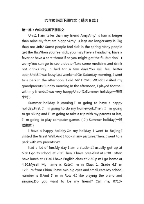 六年级英语下册作文（精选5篇）