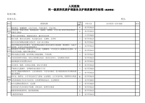 一级质控病房质量管理检查标准