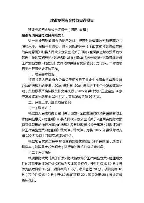 建设专项资金绩效自评报告
