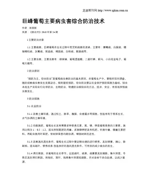 巨峰葡萄主要病虫害综合防治技术