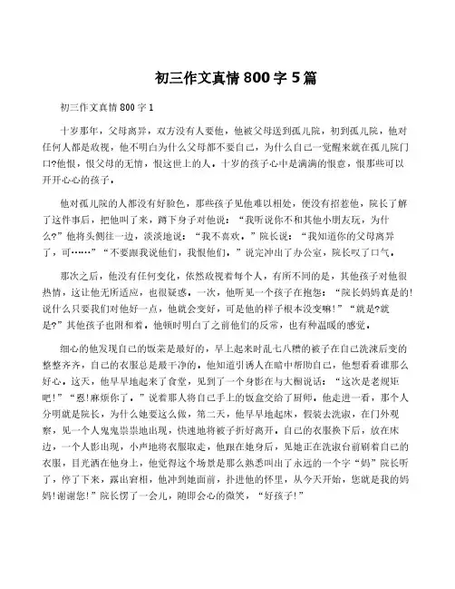 初三作文真情800字5篇