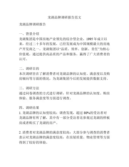 龙湖品牌调研报告范文