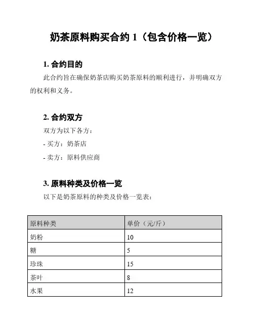 奶茶原料购买合约1(包含价格一览)