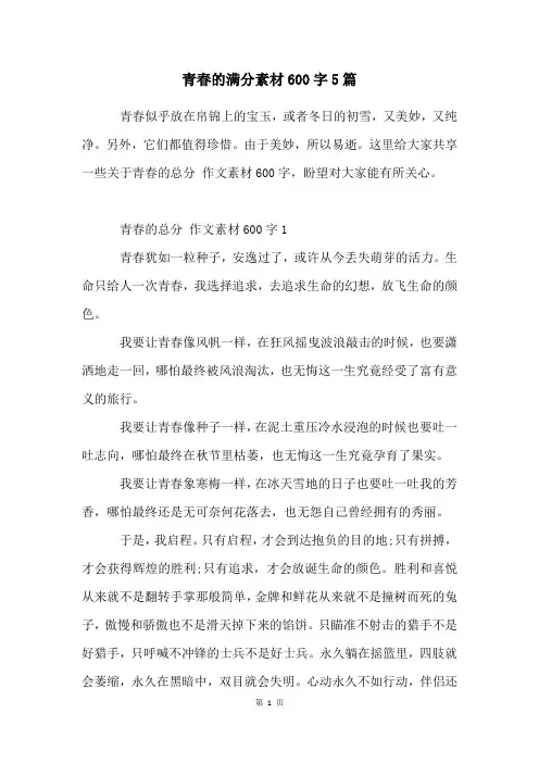 青春的满分素材600字5篇