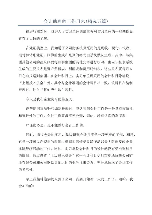 会计助理的工作日志(精选五篇)