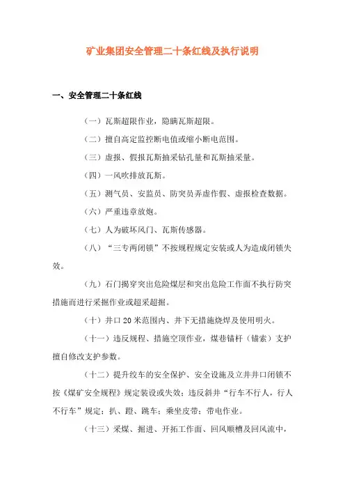 矿业集团安全管理二十条红线及执行说明