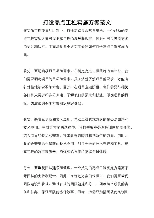 打造亮点工程实施方案范文