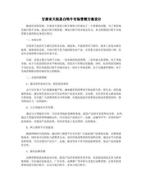 甘肃省天祝县白牦牛市场营销方案设计