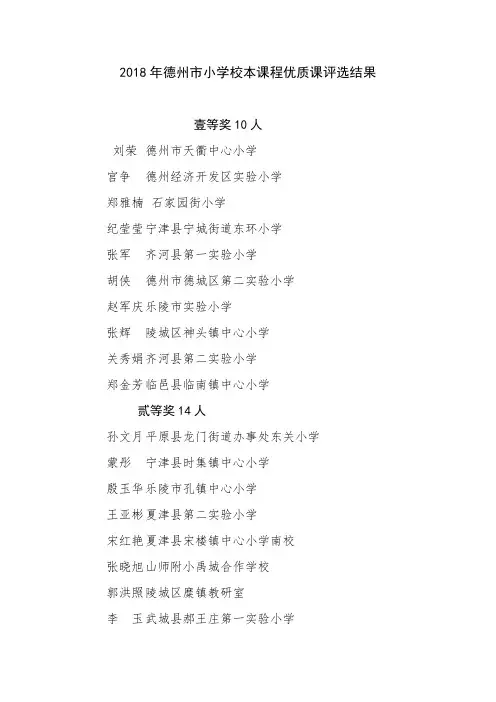 2018年德州小学校本课程优质课评选结果