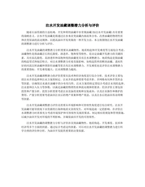 注水开发油藏调整潜力分析与评价