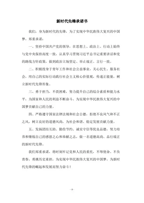 新时代先锋承诺书