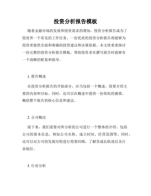 投资分析报告模板