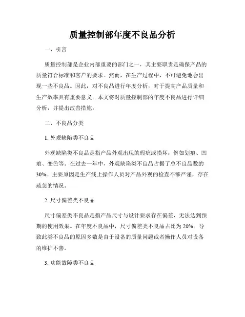 质量控制部年度不良品分析