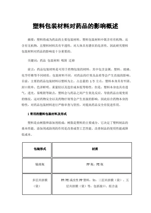 塑料包装材料对药品的影响概述