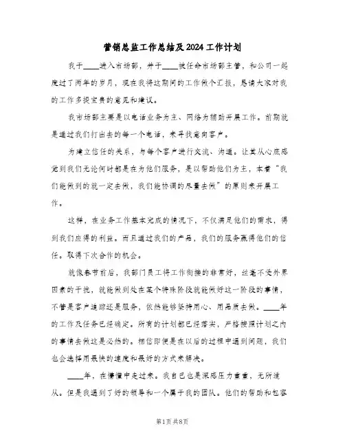 营销总监工作总结及2024工作计划（3篇）