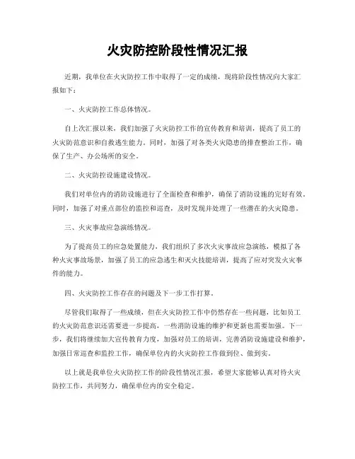 火灾防控阶段性情况汇报