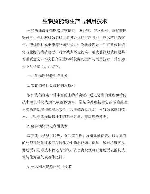 生物质能源生产与利用技术