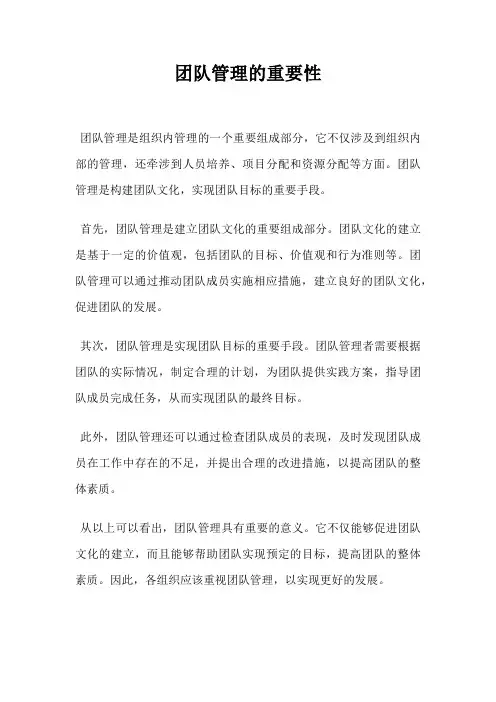 团队管理的重要性