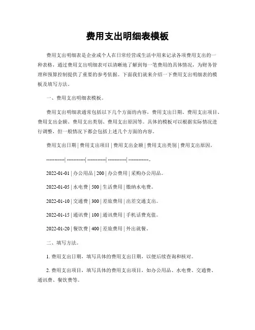 费用支出明细表模板
