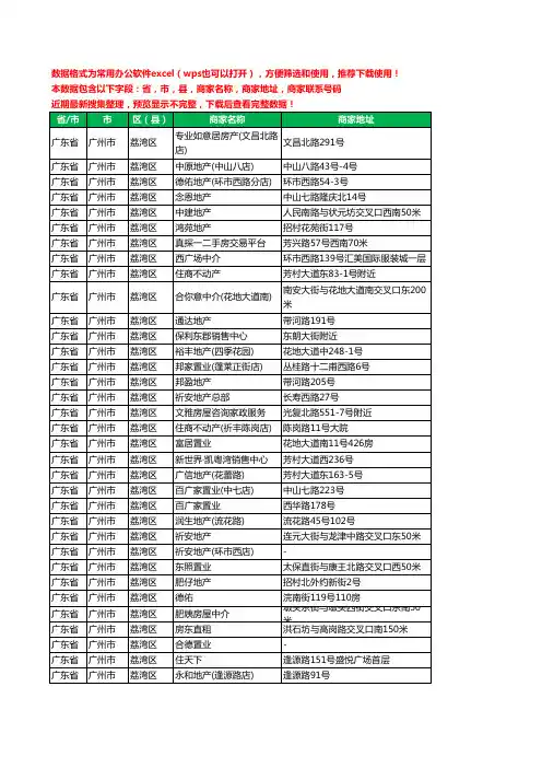 2020新版广东省广州市荔湾区房屋中介工商企业公司商家名录名单黄页联系电话号码地址大全412家