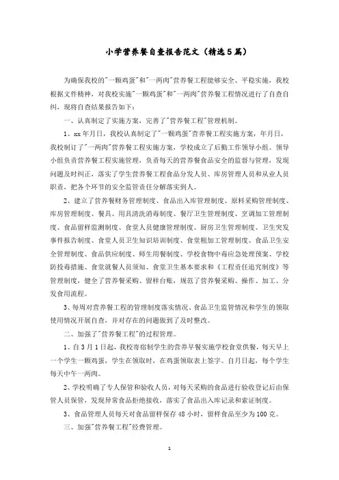 小学营养餐自查报告范文(5篇)范文精选