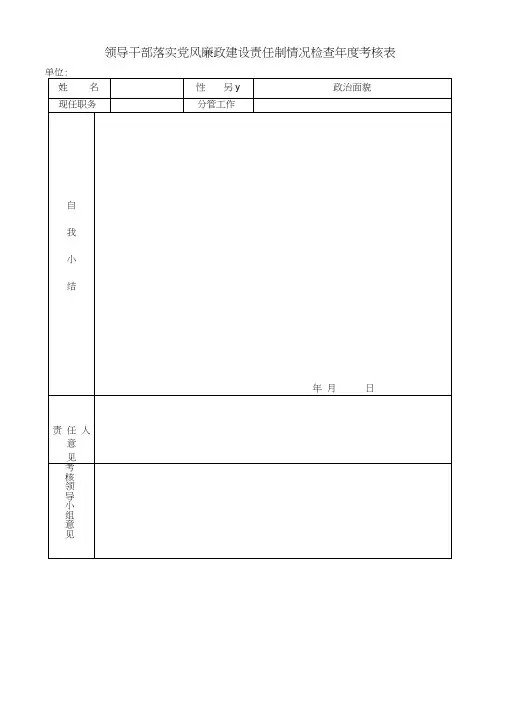 领导干部落实党风廉政建设责任制情况检查年度考核表