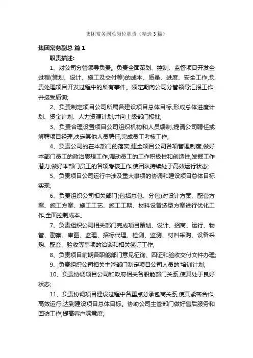 集团常务副总岗位职责（精选3篇）