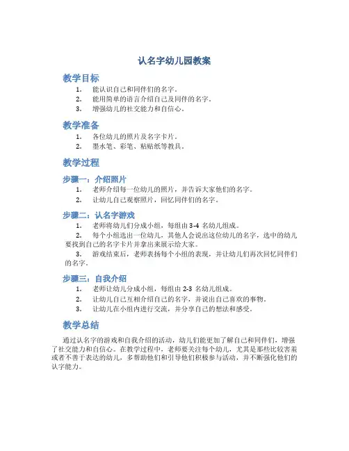 认名字幼儿园教案