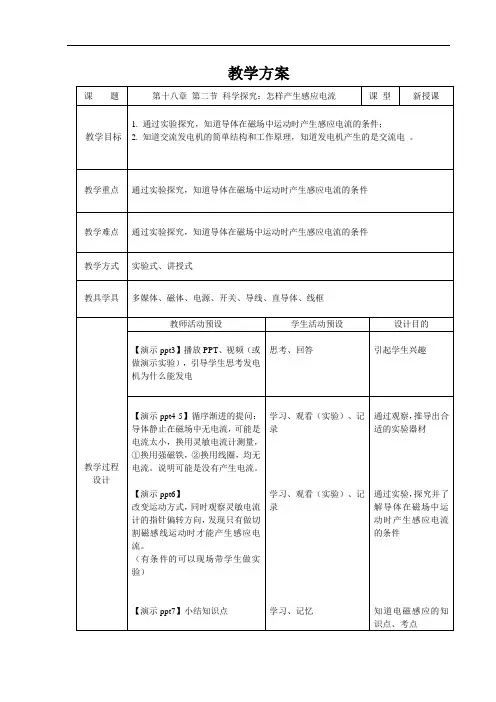 科学探究：怎样产生感应电流+精品教案
