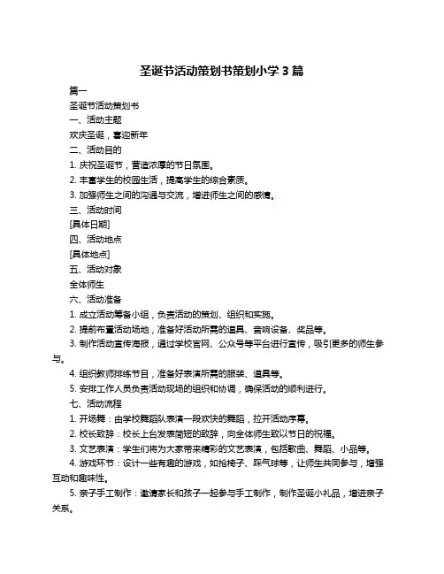 圣诞节活动策划书策划小学3篇