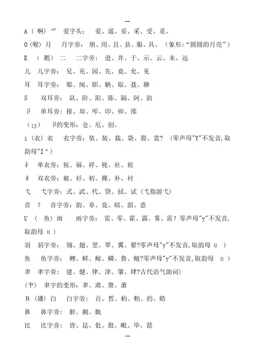 偏旁部首正确读音(全集)