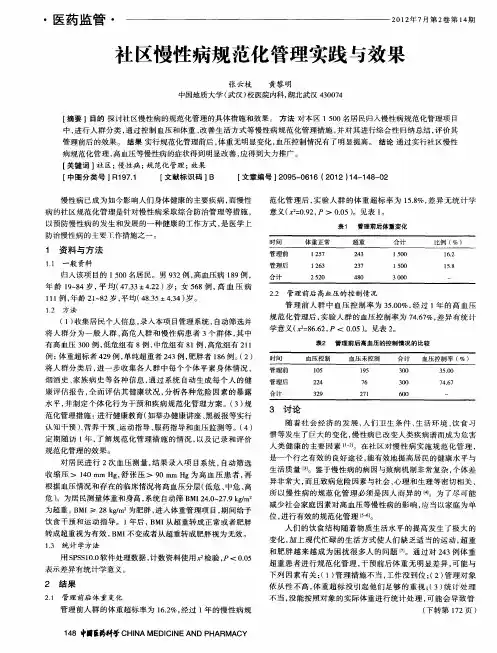 社区慢性病规范化管理实践与效果