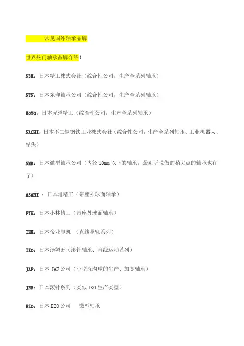 常见国外轴承品牌