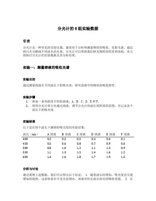 分光计的6组实验数据