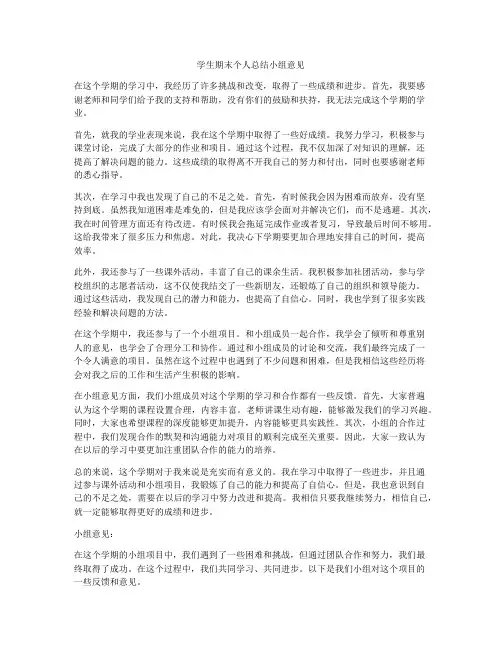 学生期末个人总结小组意见