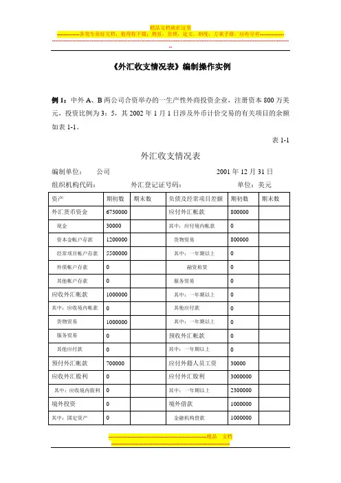 外汇收支情况表编制