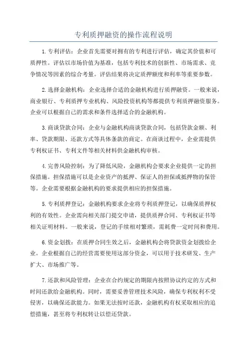 专利质押融资的操作流程说明